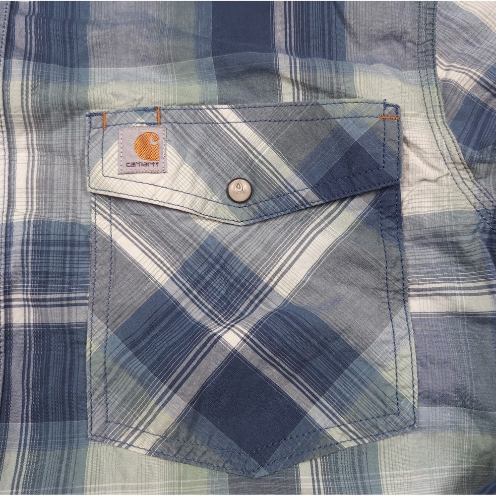 Carhartt Pearl Snap Shirt Mens Tall L 104443 DBL Long Sleeve Relaxed-Fit Plaid - Picture 3 of 8